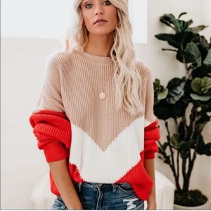New Sexy Color Block Chevron Sweater